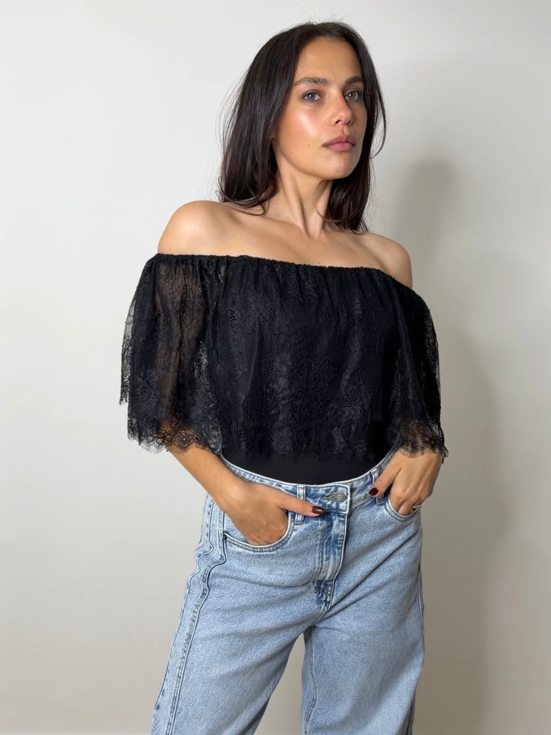 LACE BARDOT BODY BLACK