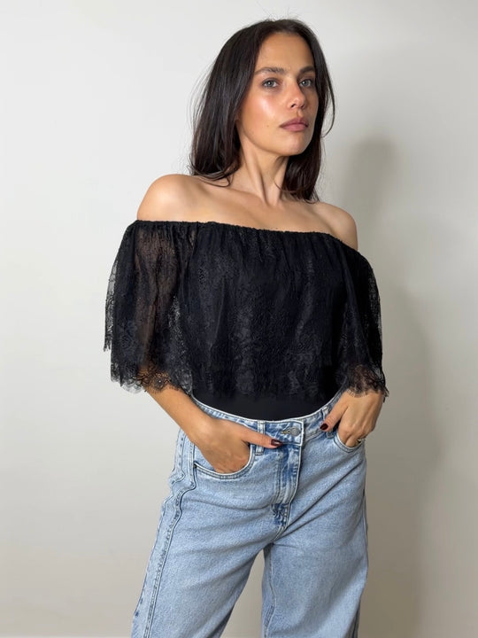 LACE BARDOT BODY BLACK