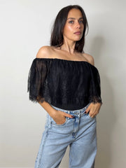 LACE BARDOT BODY BLACK