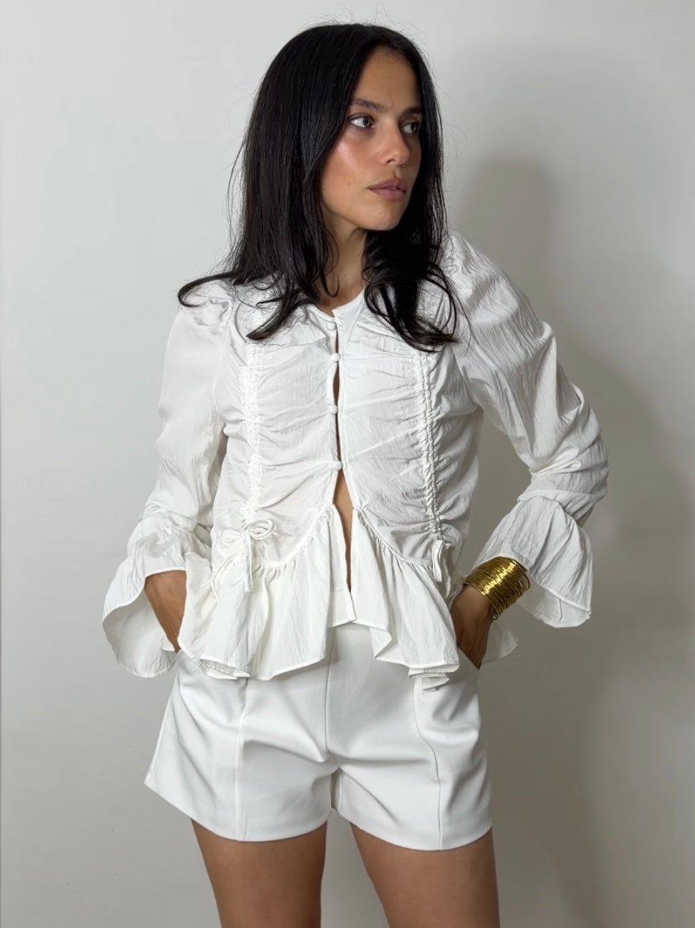 CHLOE RUCHE TIE BLOUSE WHITE