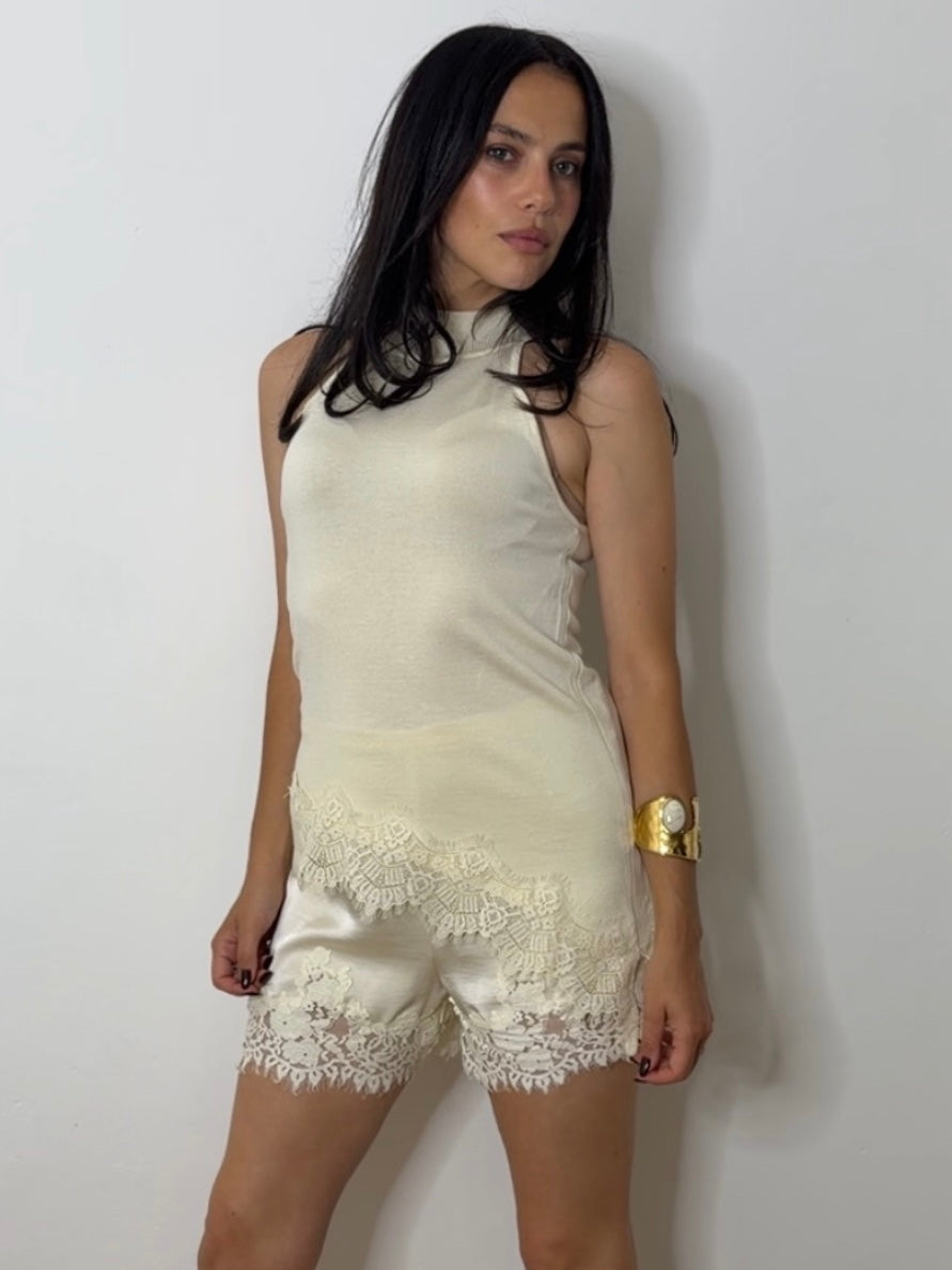 KNIT LACE HALTER CREAM