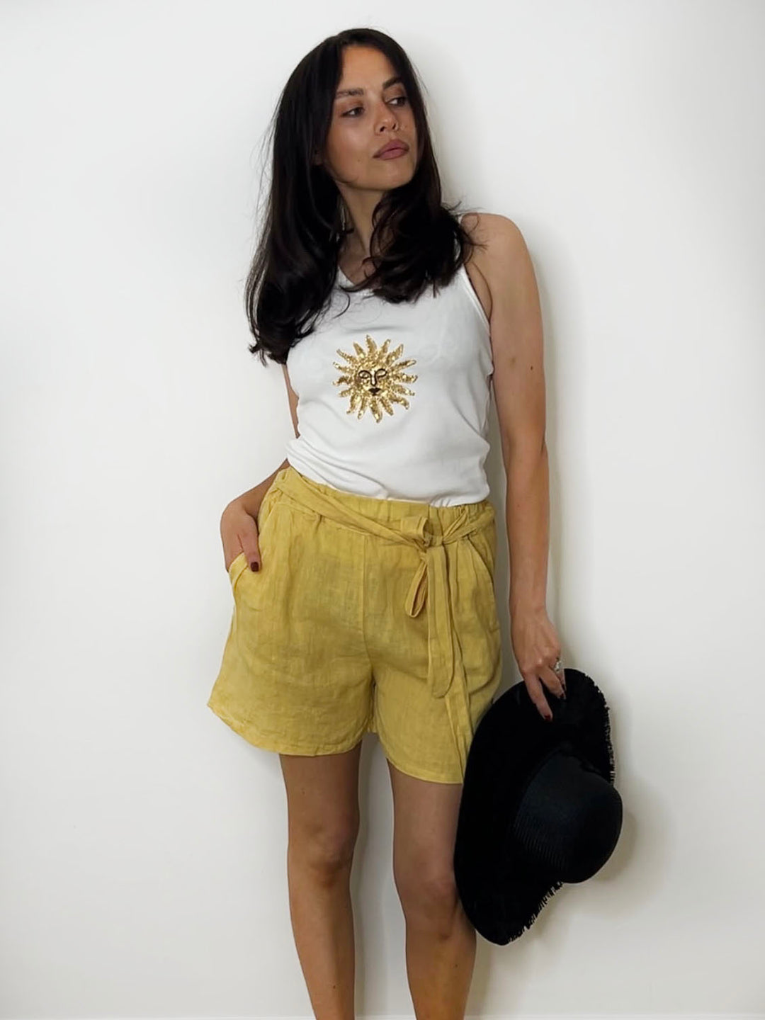 LINEN TIE SHORTS YELLOW