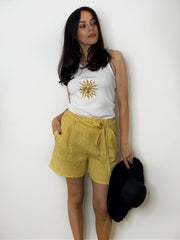LINEN TIE SHORTS YELLOW