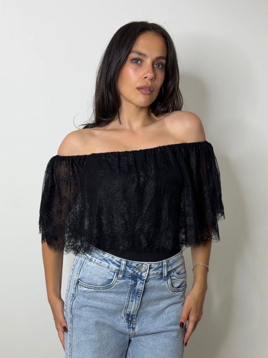 LACE BARDOT BODY BLACK