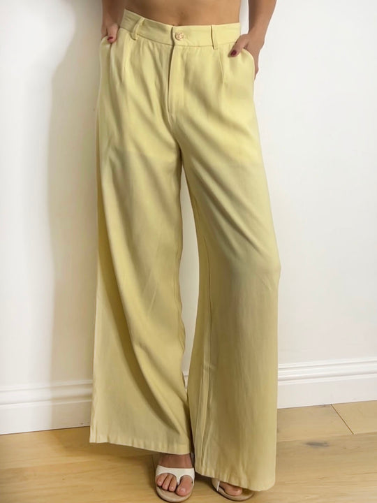 LINEN SUIT TROUSERS BUTTER YELLOW