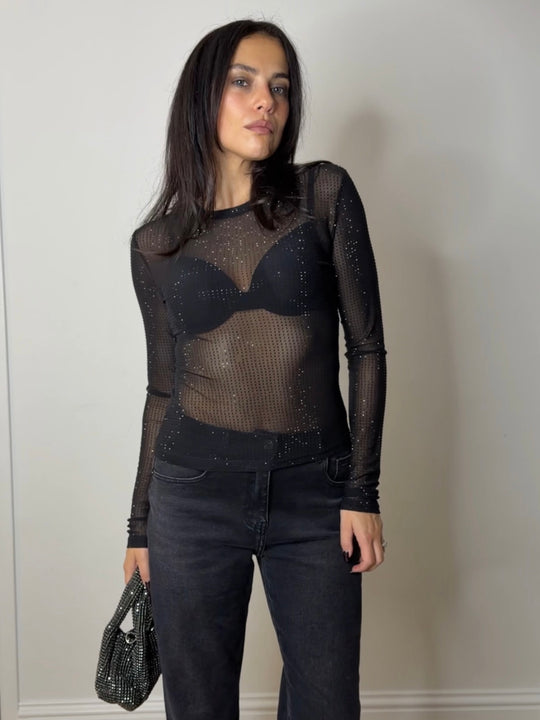 SHEER SPARKLE TOP BLACK