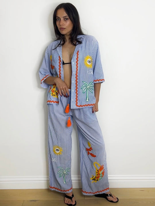 EMBROIDERED STRIPE PALAZZO