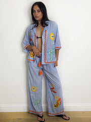 EMBROIDERED STRIPE PALAZZO