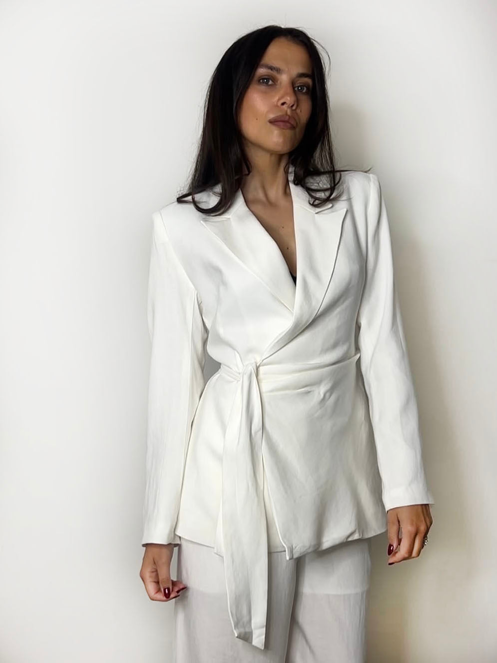 LINEN TIE BLAZER WHITE