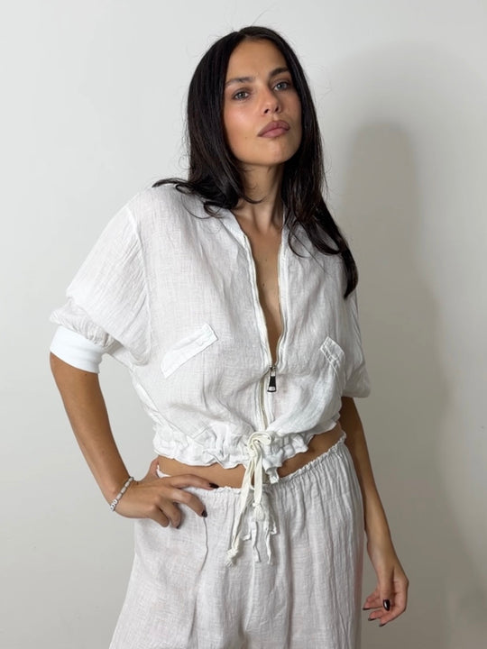 LINEN BOMBER SET WHITE