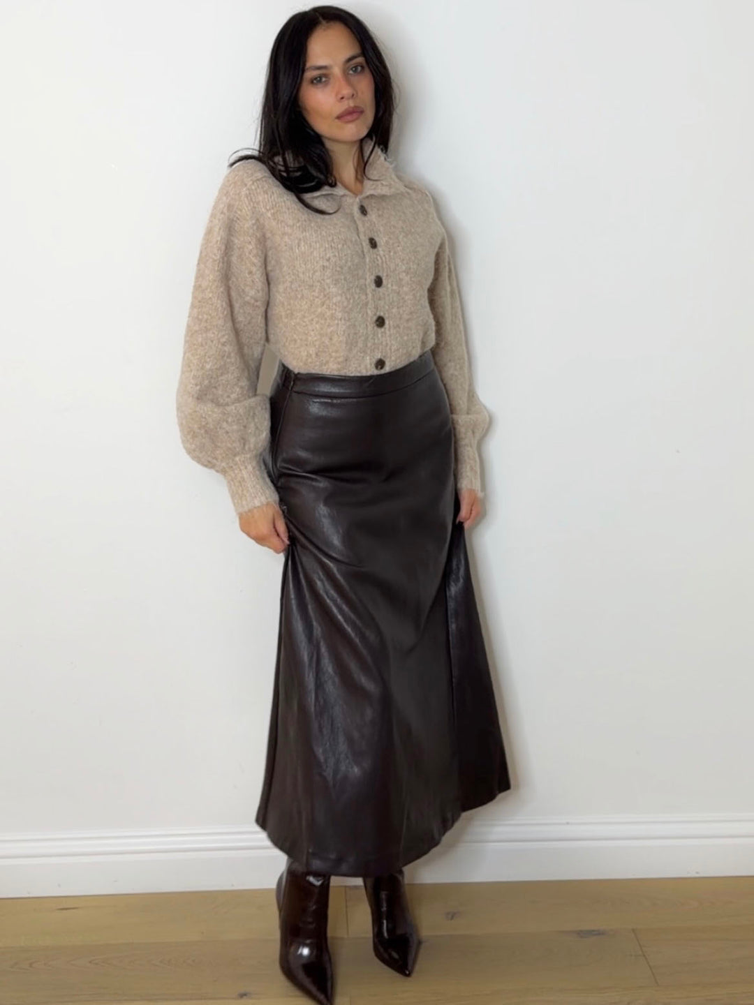 PANEL MIDI SKIRT CHOC