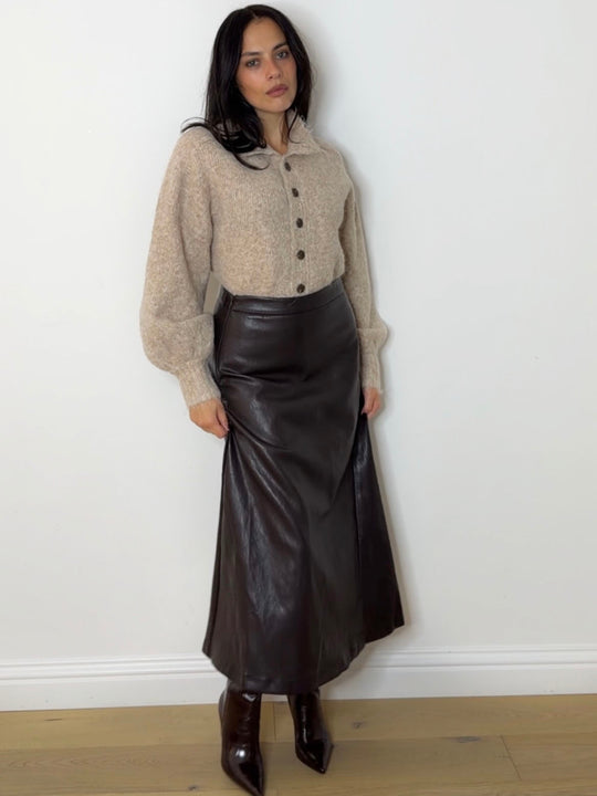 PANEL MIDI SKIRT CHOC