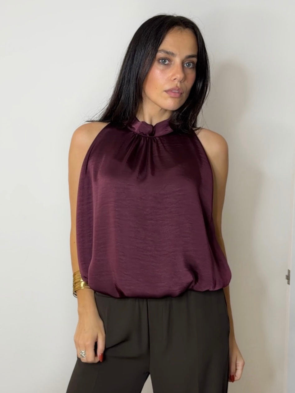 SATIN BUBBLE TOP PLUM