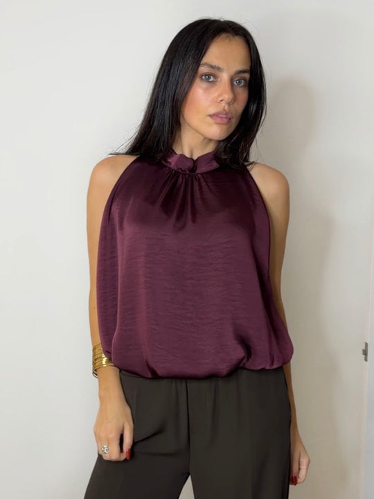 SATIN BUBBLE TOP PLUM