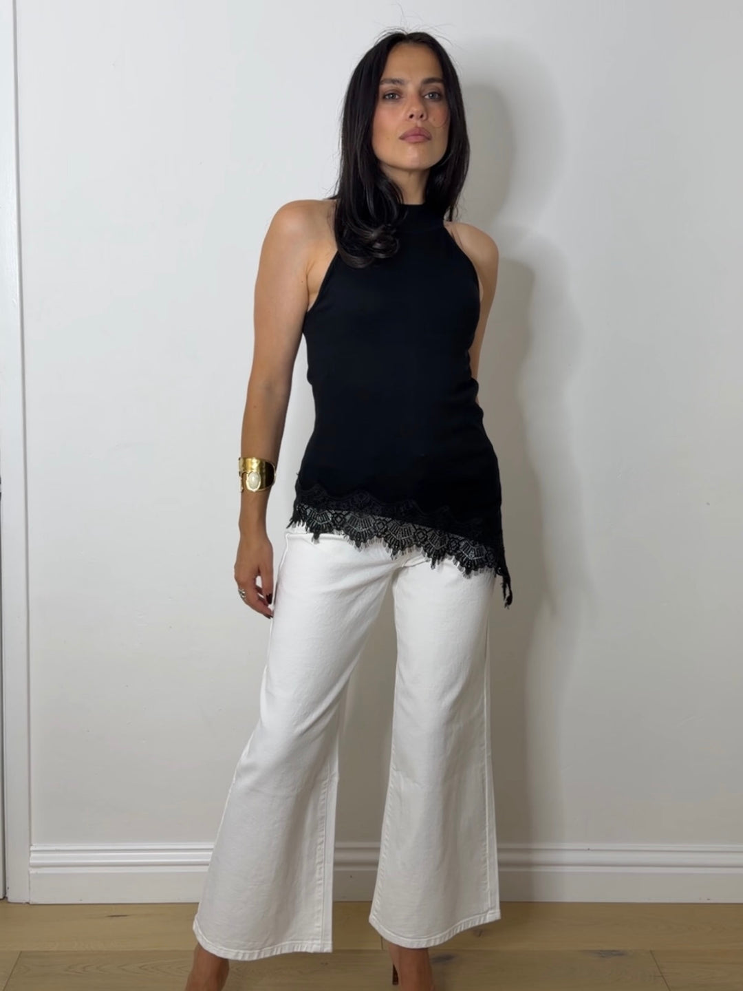 KNIT LACE HALTER BLACK
