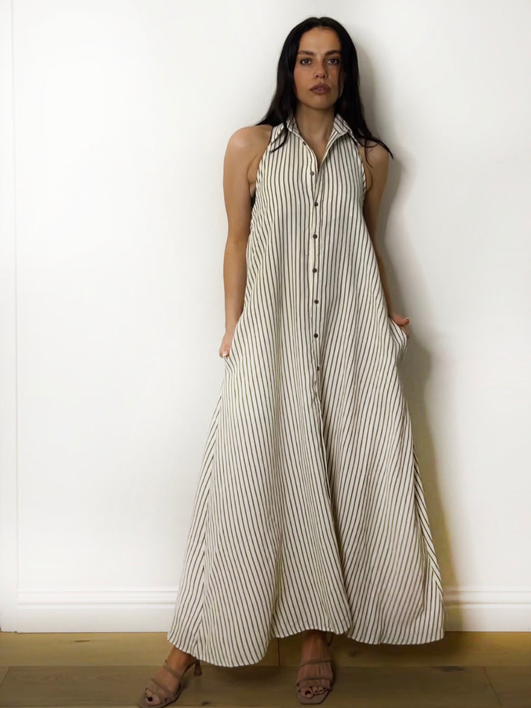 STRIPE HALTER NECK DRESS