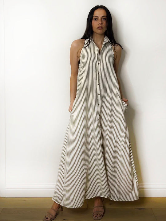 STRIPE HALTER NECK DRESS