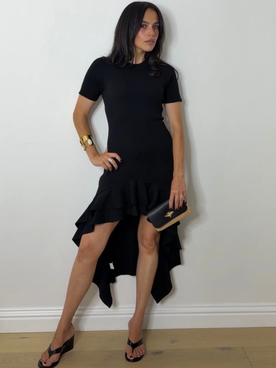 CARRIE KNITTED RUFFLE DRESS BLACK