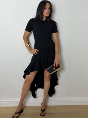 CARRIE KNITTED RUFFLE DRESS BLACK