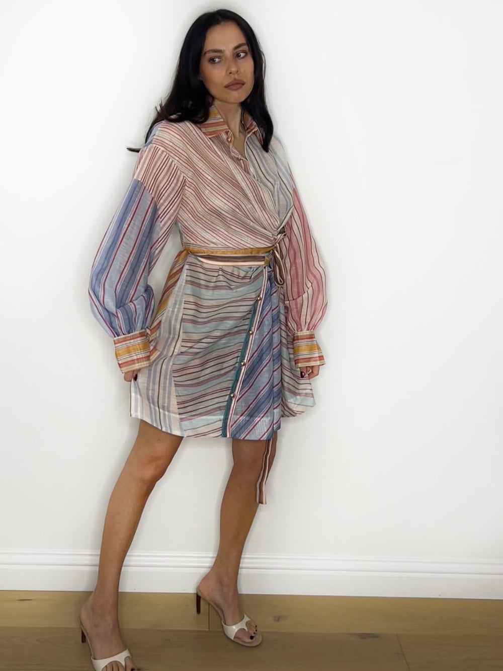 STRIPE WRAP SHIRT DRESS