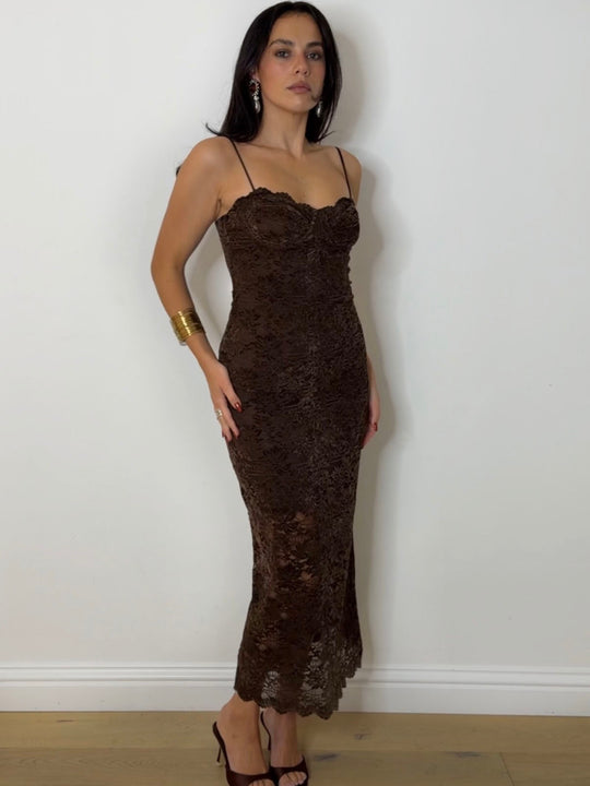 VELVET LACE BODICE DRESS