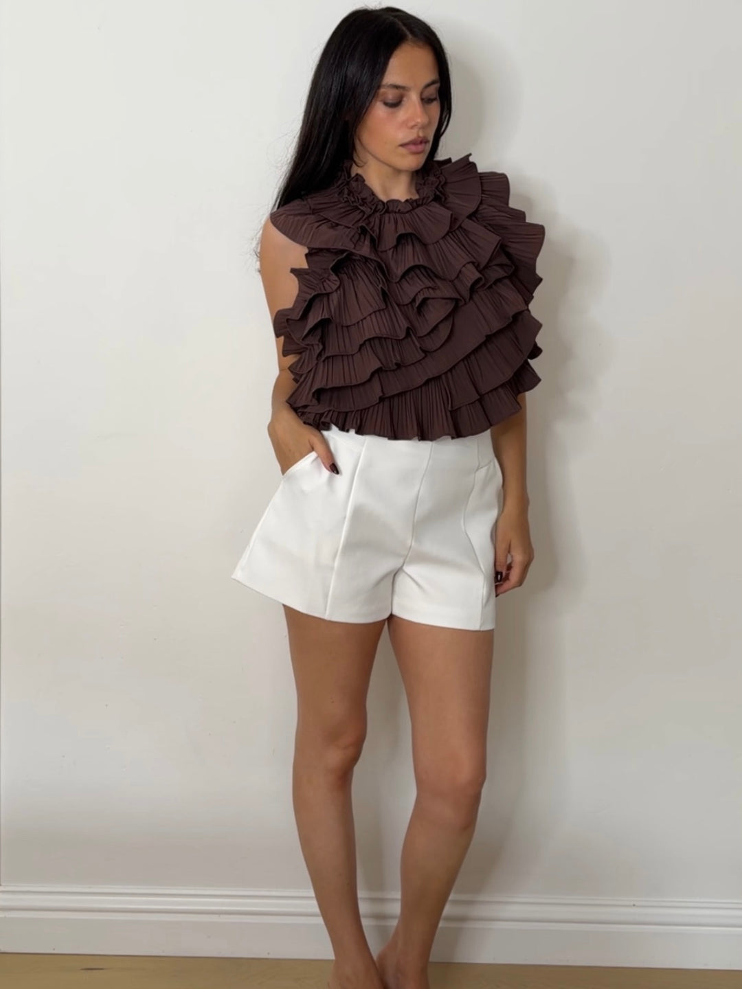 RUFFLE HALTER CHOC