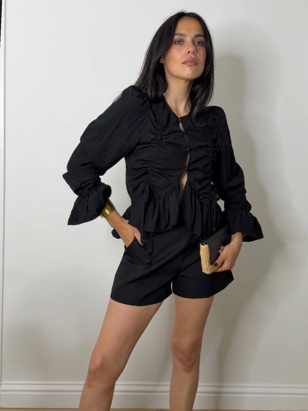 CHLOE RUCHE TIE BLOUSE BLACK