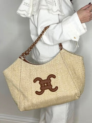 LOGO RAFFIA CHAIN BAG TAN