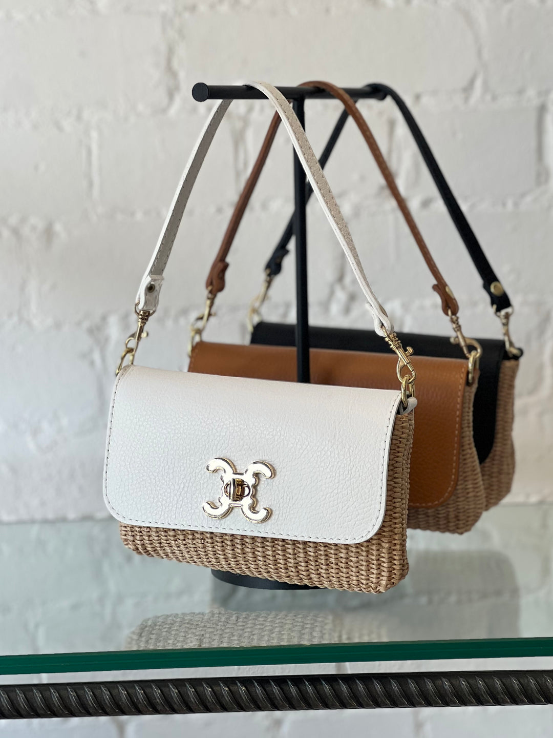 RAFFIA MINI BASKET BAG WHITE