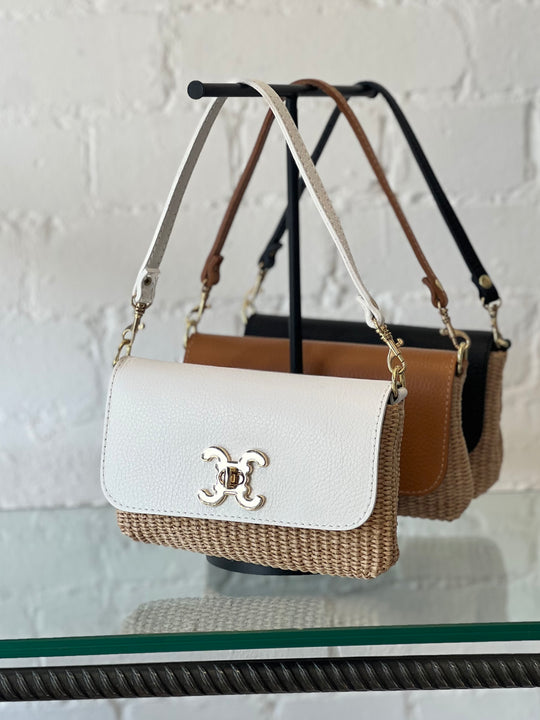 RAFFIA MINI BASKET BAG WHITE