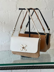 RAFFIA MINI BASKET BAG WHITE