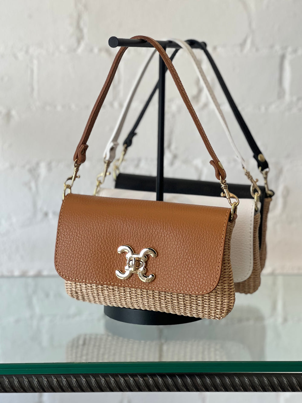 RAFFIA MINI BASKET BAG TAN