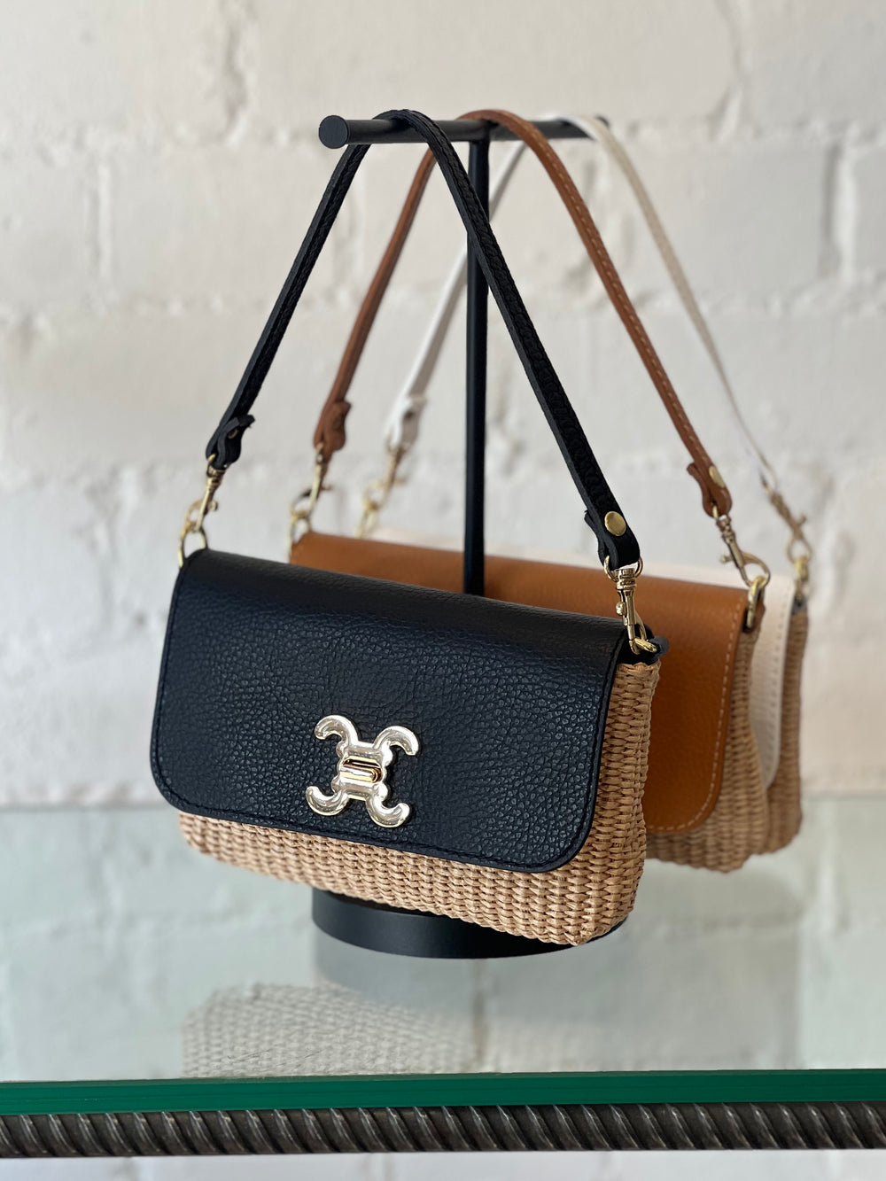 RAFFIA MINI BASKET BAG BLACK