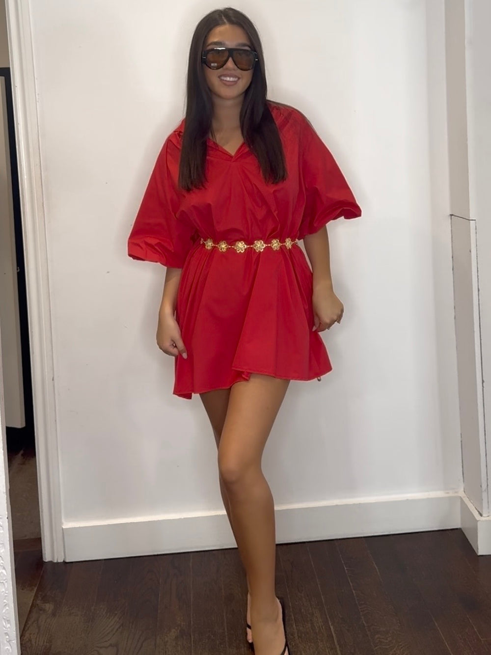 POPLIN MINI DRESS RED