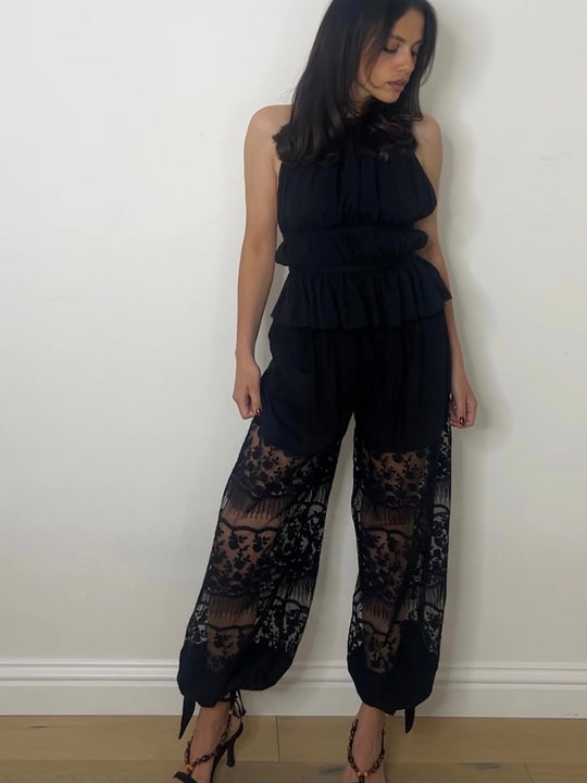 LACE TIE BALLOON TROUSERS BLACK