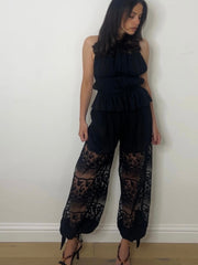 LACE TIE BALLOON TROUSERS BLACK