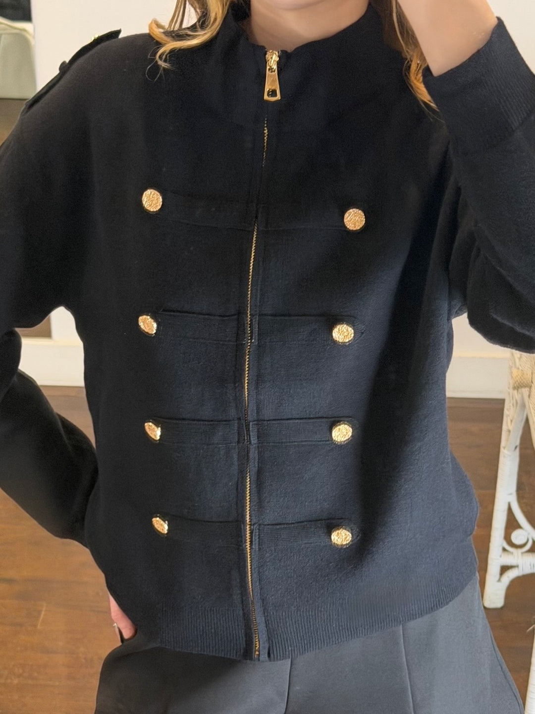 MILITARY BUTTON ZIP KNIT