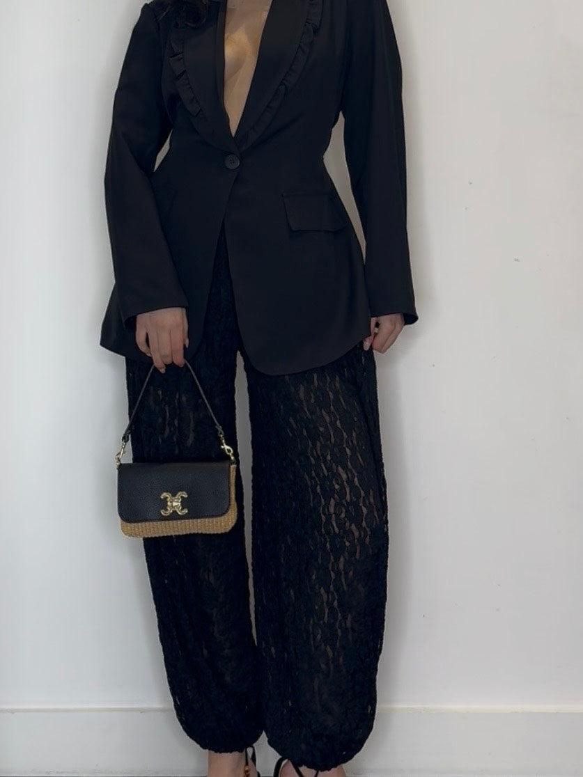 RAFFIA MINI BASKET BAG BLACK