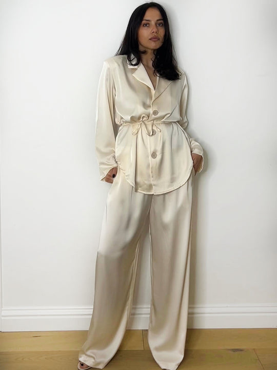 SATIN TIE SUIT CREAM
