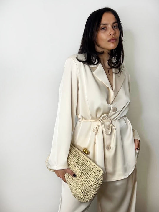 SATIN TIE SUIT CREAM