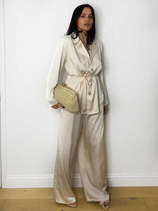 SATIN TIE SUIT CREAM
