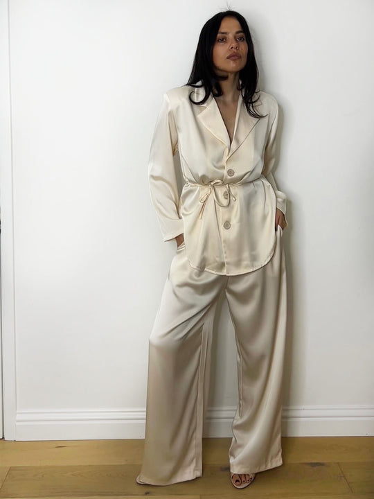 SATIN TIE SUIT CREAM