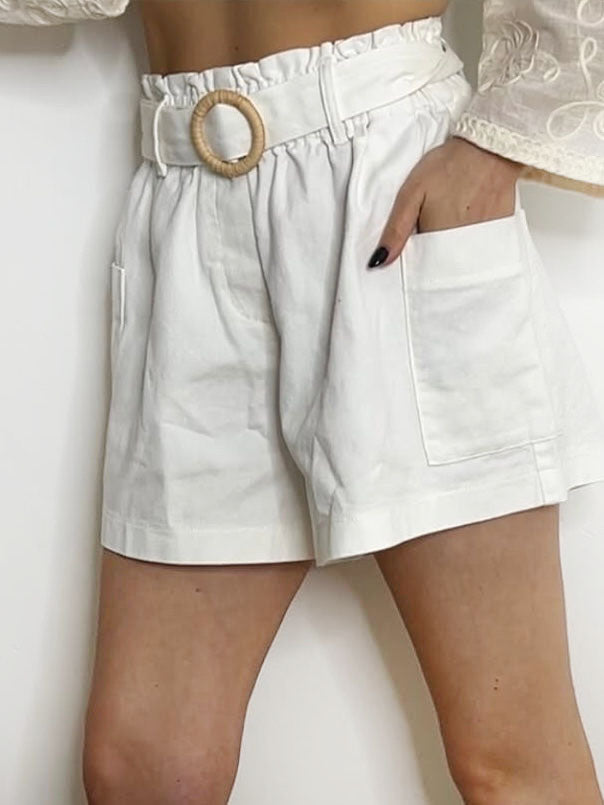 DENIM BELTED SHORTS WHITE