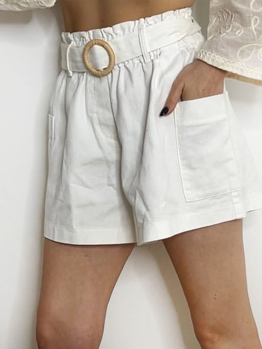 DENIM BELTED SHORTS WHITE