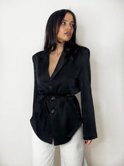SATIN TIE BLAZER BLACK