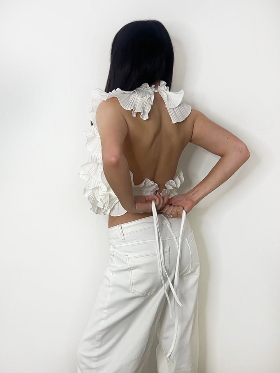 LARA RUFFLE HALTER WHITE