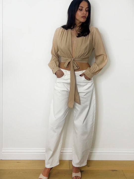 PLUNGE TIE TOP CAMEL