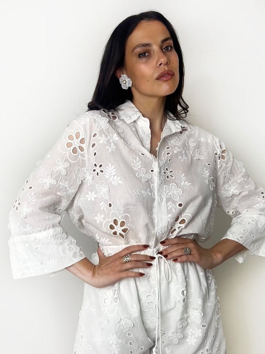 APPLIQUÉ SHORTS SET WHITE