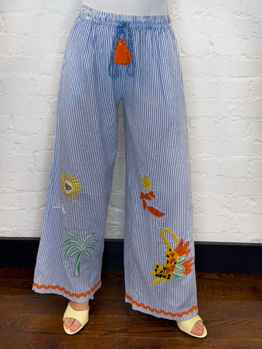 EMBROIDERED STRIPE PALAZZO