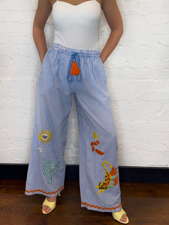 EMBROIDERED STRIPE PALAZZO